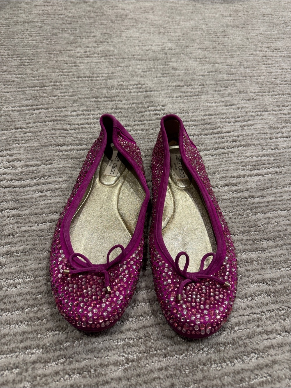 Jimmy Choo Pink Crystal Embellished Ballet Flats EU 41